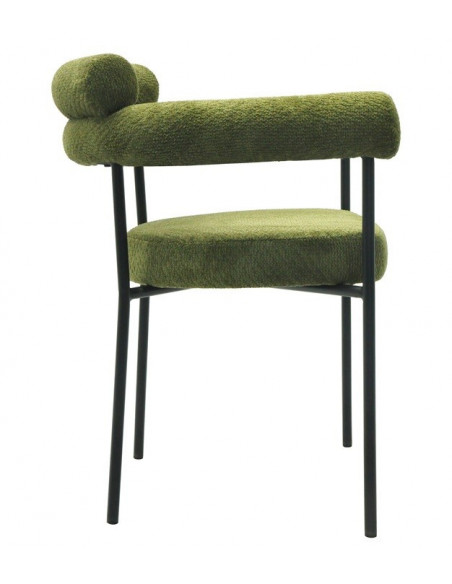 Sillón CERVANTES, metal, tapizado tejido bouclé verde oscuro