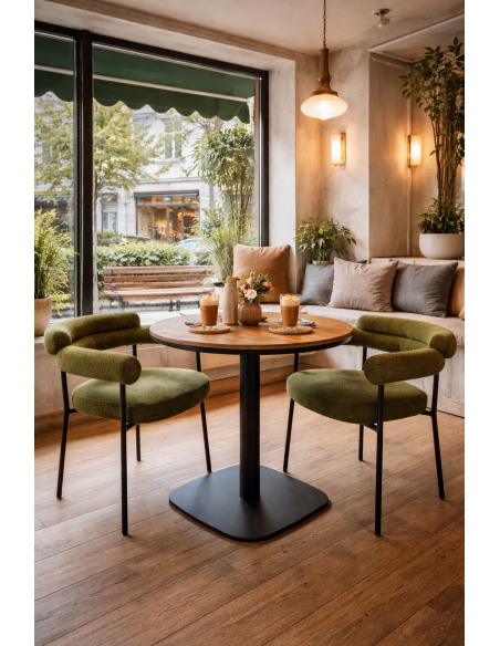 Sillón CERVANTES, metal, tapizado tejido bouclé verde oscuro