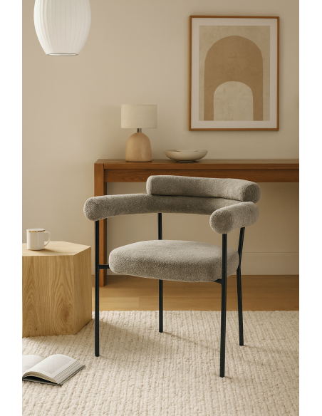 Sillón CERVANTES, metal, tapizado tejido bouclé gris