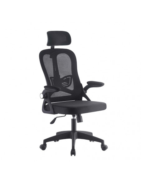 Sillón de oficina ORBEC, alto, negro, malla y asiento negro