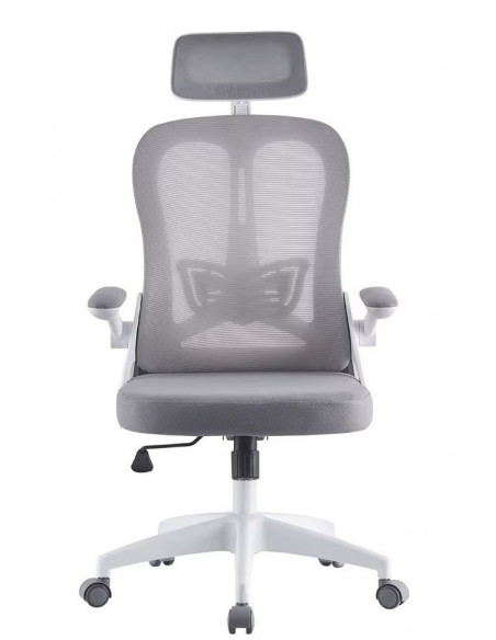 Sillón de oficina ORBEC, alto, blanco, malla y asiento gris