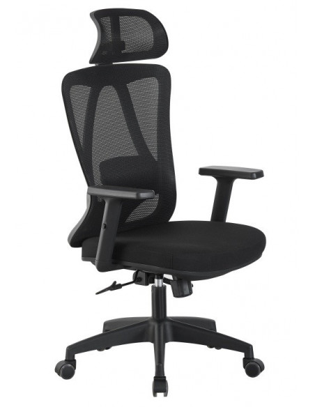 Sillón de oficina CIRAL, alto, negro, malla y asiento negro