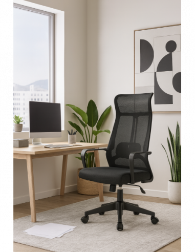 Sillón de oficina AMIENS, alto, negro, malla y...