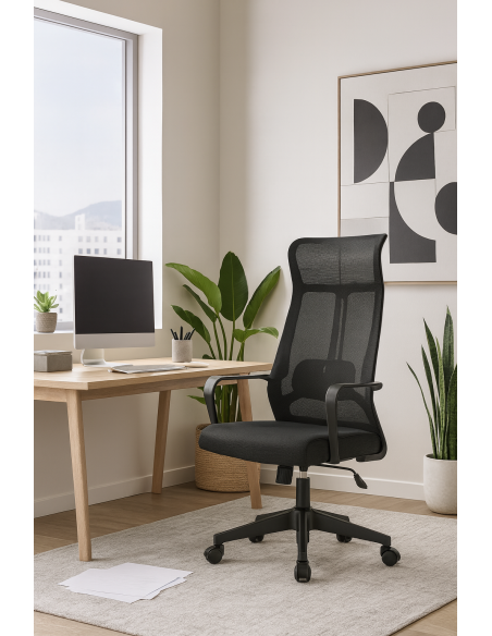Sillón de oficina AMIENS, alto, negro, malla y asiento negro