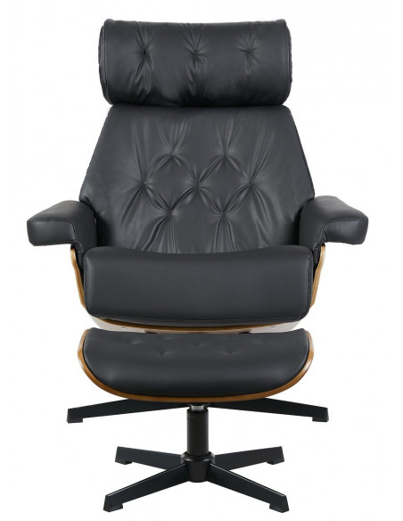 Butaca con ottoman EUROPA, madera, metal, similpiel negra