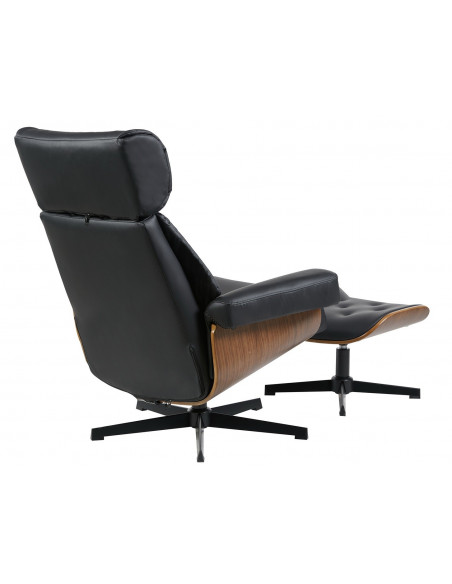 Butaca con ottoman EUROPA, madera, metal, similpiel negra