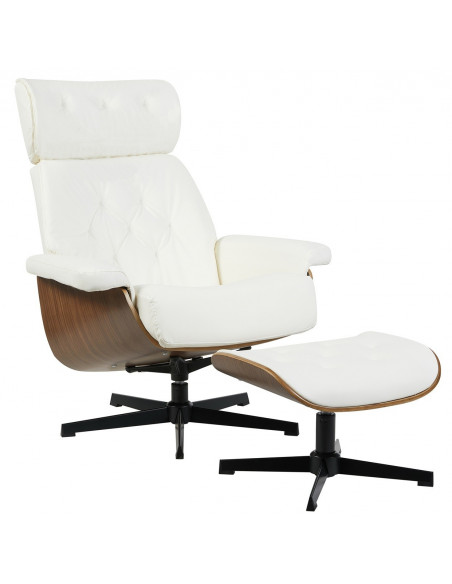 Butaca con ottoman EUROPA, madera, metal, similpiel blanca
