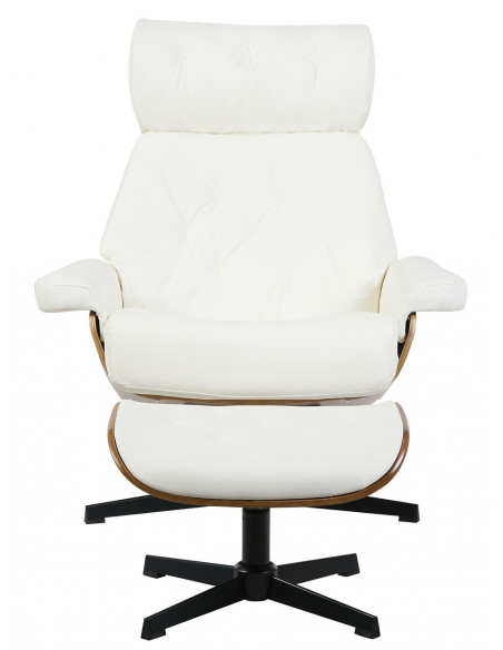 Butaca con ottoman EUROPA, madera, metal, similpiel blanca