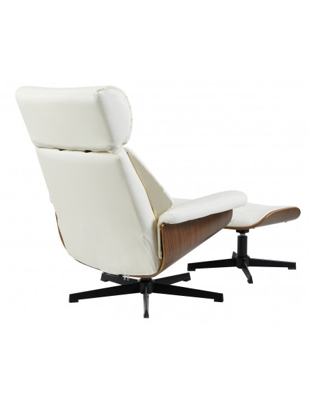Butaca con ottoman EUROPA, madera, metal, similpiel blanca
