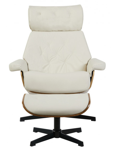 Butaca con ottoman EUROPA, madera, metal, similpiel beige