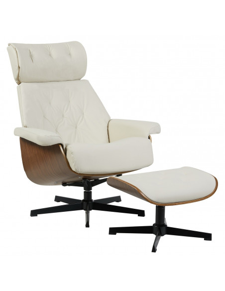 Butaca con ottoman EUROPA, madera, metal, similpiel beige