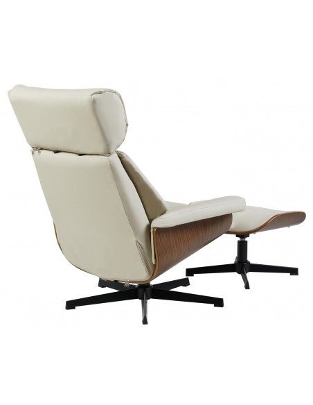 Butaca con ottoman EUROPA, madera, metal, similpiel beige