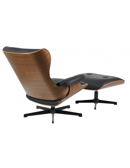 Butaca con ottoman AMERICA, madera, metal, similpiel negra