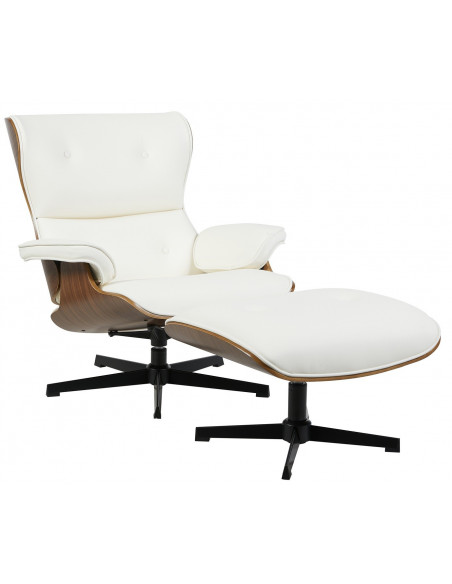 Butaca con ottoman AMERICA, madera, metal, similpiel blanca