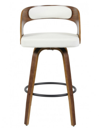 Taburete LOARRE, madera, similpiel blanca