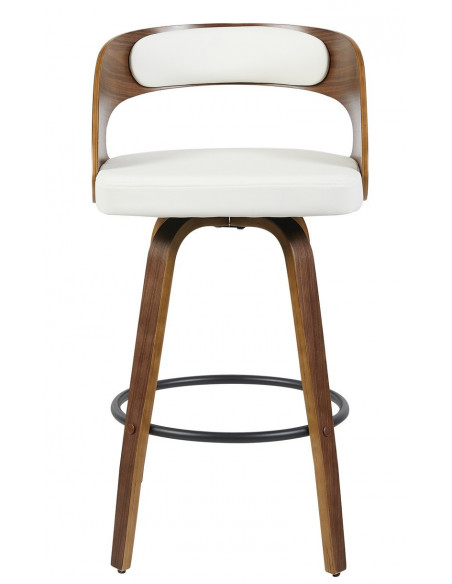 Taburete LOARRE, madera, similpiel blanca