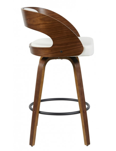 Taburete LOARRE, madera, similpiel blanca