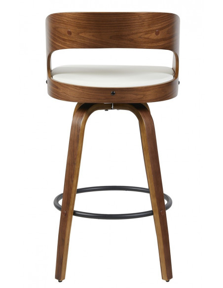 Taburete LOARRE, madera, similpiel blanca