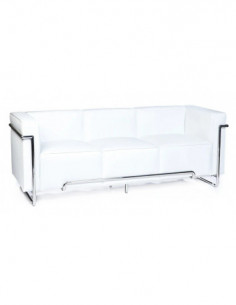 Sofá VENETTO, 3 plazas, acero inoxidable, similpiel blanca