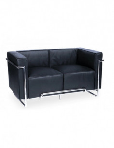 Sofá VENETTO, 2 plazas, acero inoxidable, similpiel negra