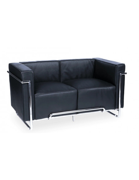 Sofá VENETTO, 2 plazas, acero inoxidable, similpiel negra