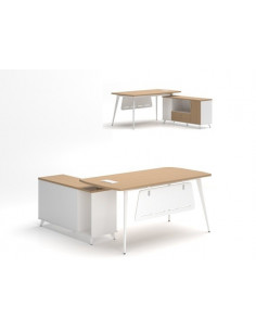Mesa de oficina AREZZO 160, con mueble auxiliar, blanco y...