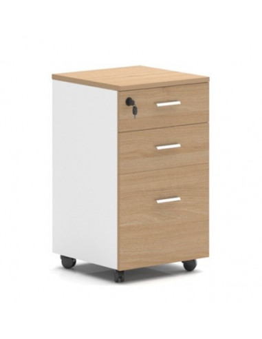 Cajonera AREZZO, ruedas, 3 cajones, blanco y roble
