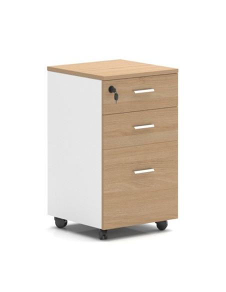 Cajonera AREZZO, ruedas, 3 cajones, blanco y roble