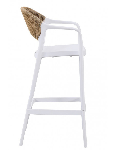 Taburete IBIZA, apilable, tratamiento anti UV, polipropileno blanco, cuerda natural