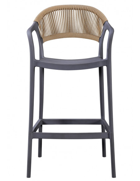 Taburete IBIZA, apilable, tratamiento anti UV, polipropileno gris oscuro, cuerda natural