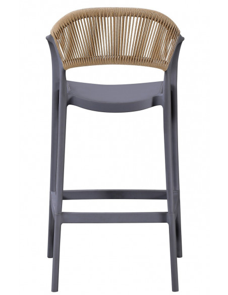 Taburete IBIZA, apilable, tratamiento anti UV, polipropileno gris oscuro, cuerda natural