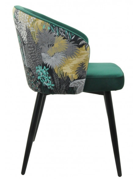 Silla LYDIA, metal, tapizado velvet verde con respaldo floral a juego