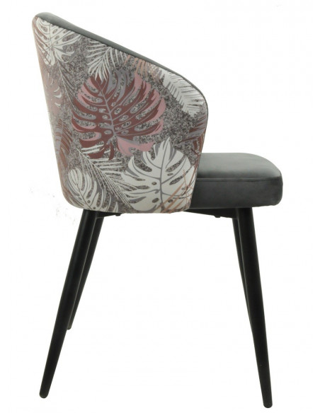 Silla LYDIA, metal, tapizado velvet gris con respaldo floral a juego