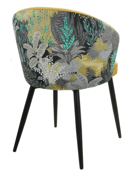 Silla LYDIA, metal, tapizado velvet amarillo con respaldo floral a juego