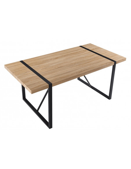 Mesa JENA, metal negro, tapa DM bilaminado roble claro, 180 x 90 cms