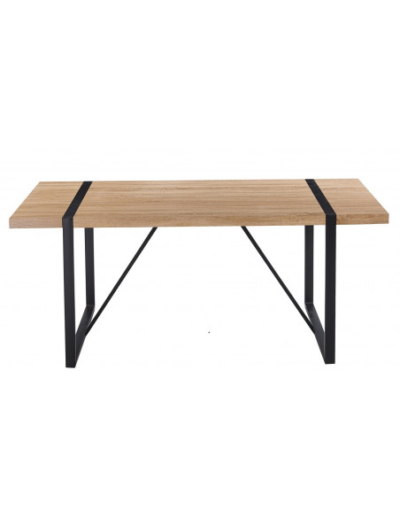 Mesa JENA, metal negro, tapa DM bilaminado roble claro, 180 x 90 cms