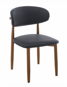 Silla DACHAU, metal acabado de color madera, similpiel negra