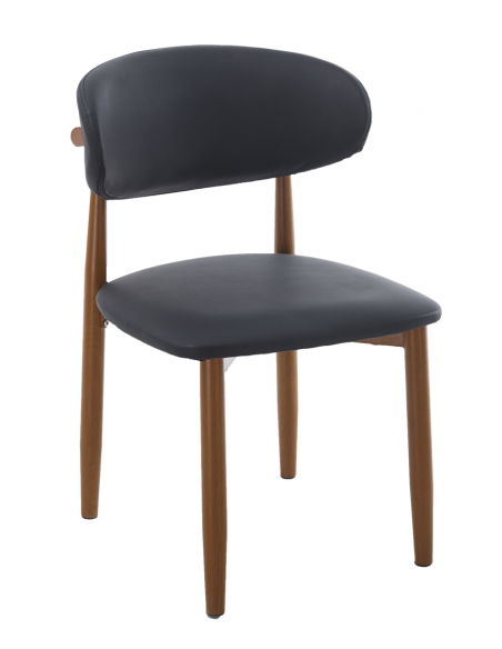 Silla DACHAU, metal acabado de color madera, similpiel negra