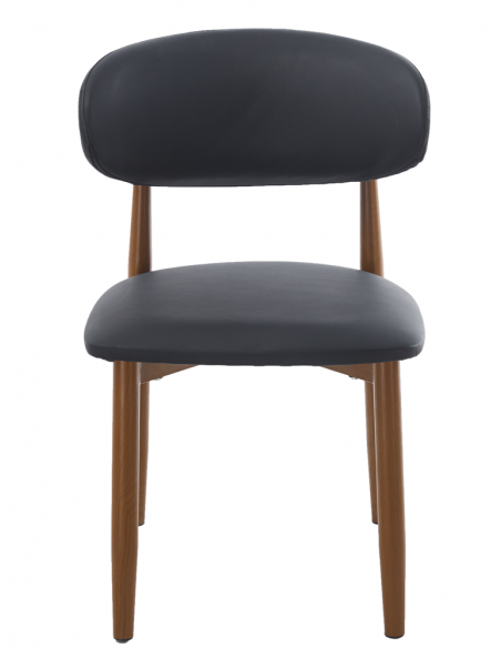 Silla DACHAU, metal acabado de color madera, similpiel negra