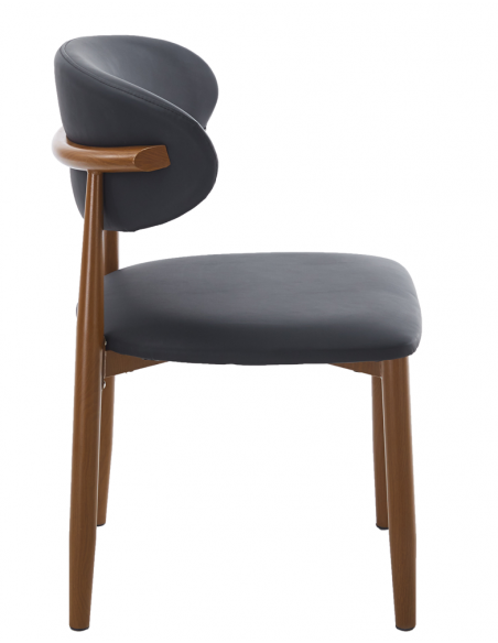 Silla DACHAU, metal acabado de color madera, similpiel negra