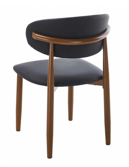 Silla DACHAU, metal acabado de color madera, similpiel negra