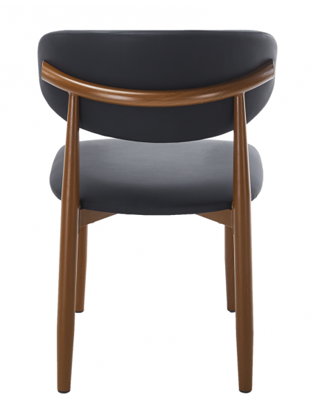 Silla DACHAU, metal acabado de color madera, similpiel negra