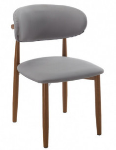 Silla DACHAU, metal acabado de color madera, similpiel gris