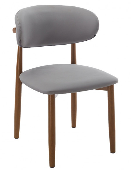 Silla DACHAU, metal acabado de color madera, similpiel gris