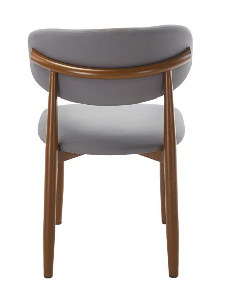 Silla DACHAU, metal acabado de color madera, similpiel gris