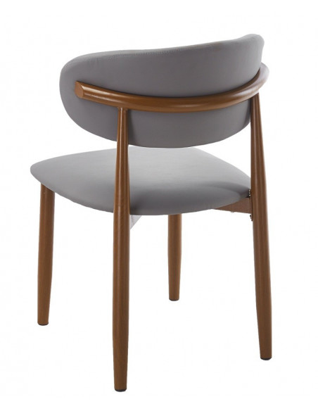 Silla DACHAU, metal acabado de color madera, similpiel gris