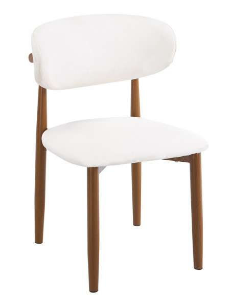 Silla DACHAU, metal acabado de color madera, similpiel blanca