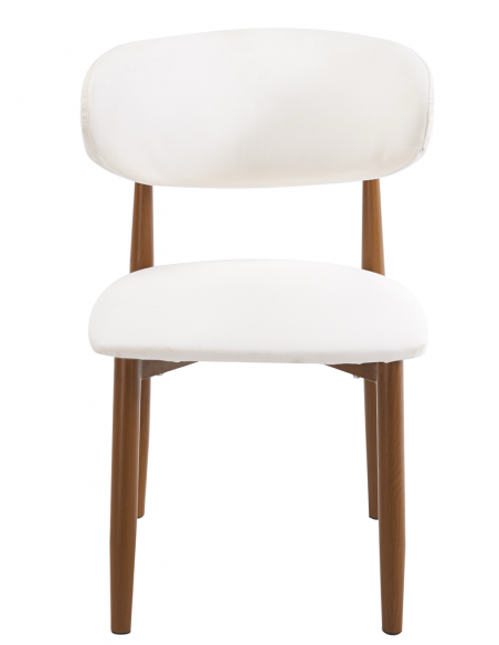 Silla DACHAU, metal acabado de color madera, similpiel blanca