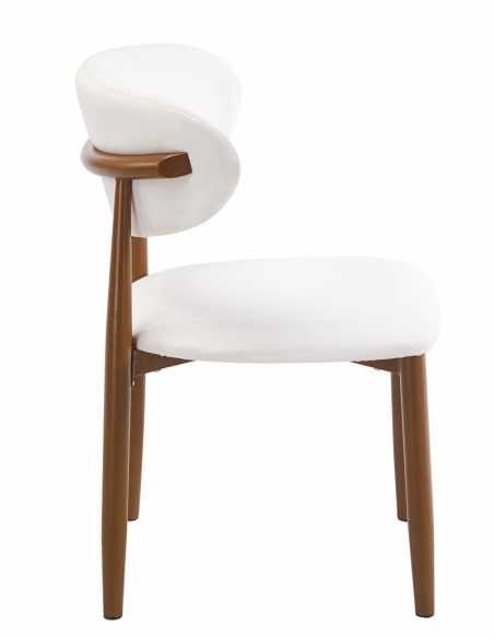 Silla DACHAU, metal acabado de color madera, similpiel blanca