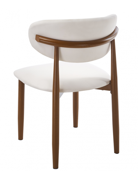Silla DACHAU, metal acabado de color madera, similpiel blanca